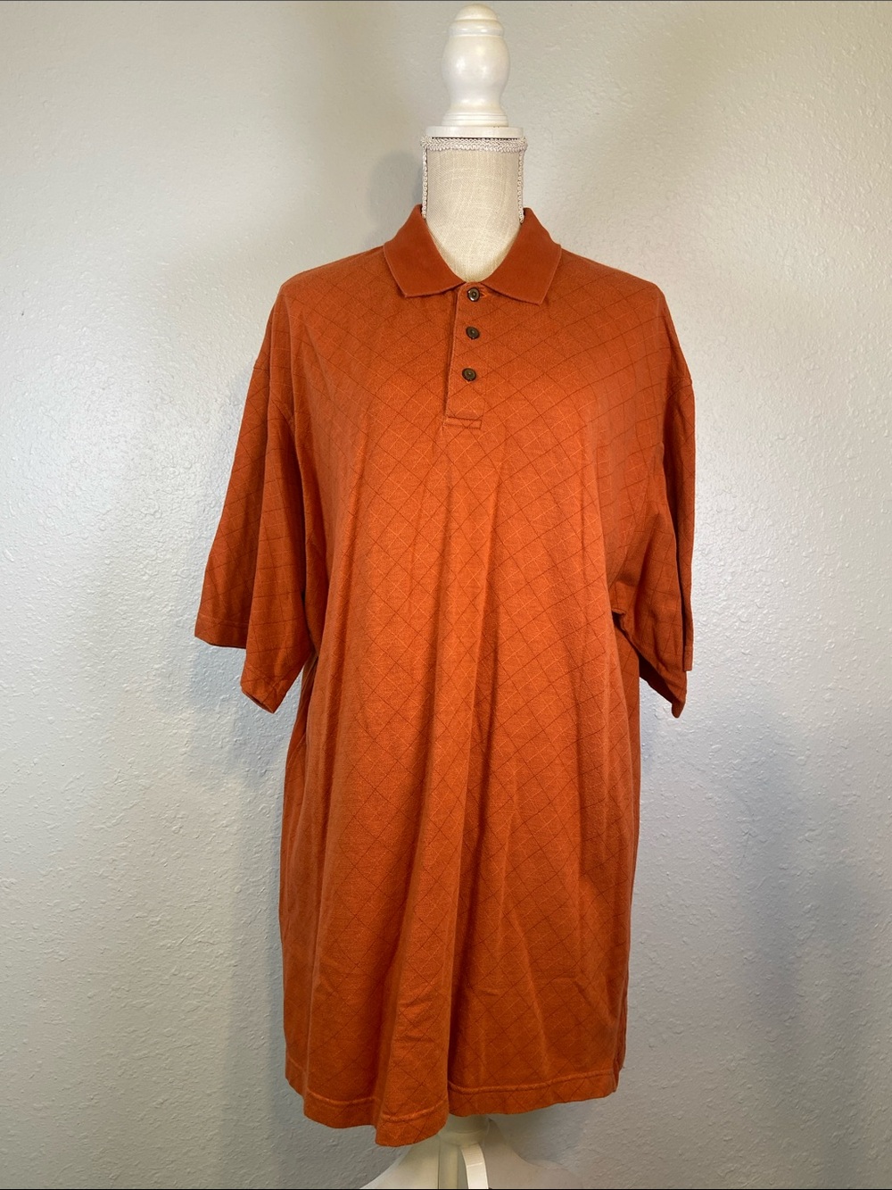 Bolle Golf Orange Plaid Dry Comfort Golfing Short Sleeve Polo Size XL